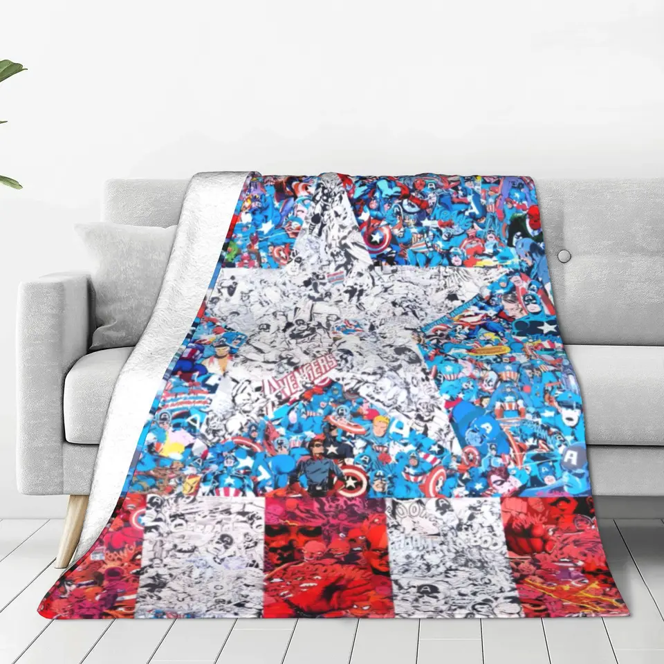 Avengers Captain America Cartoon Deaket Vibranium Shield Flanel Funny Priedubné hádzanie prikrývku Kreslo pokrývajúca jeseň/zima