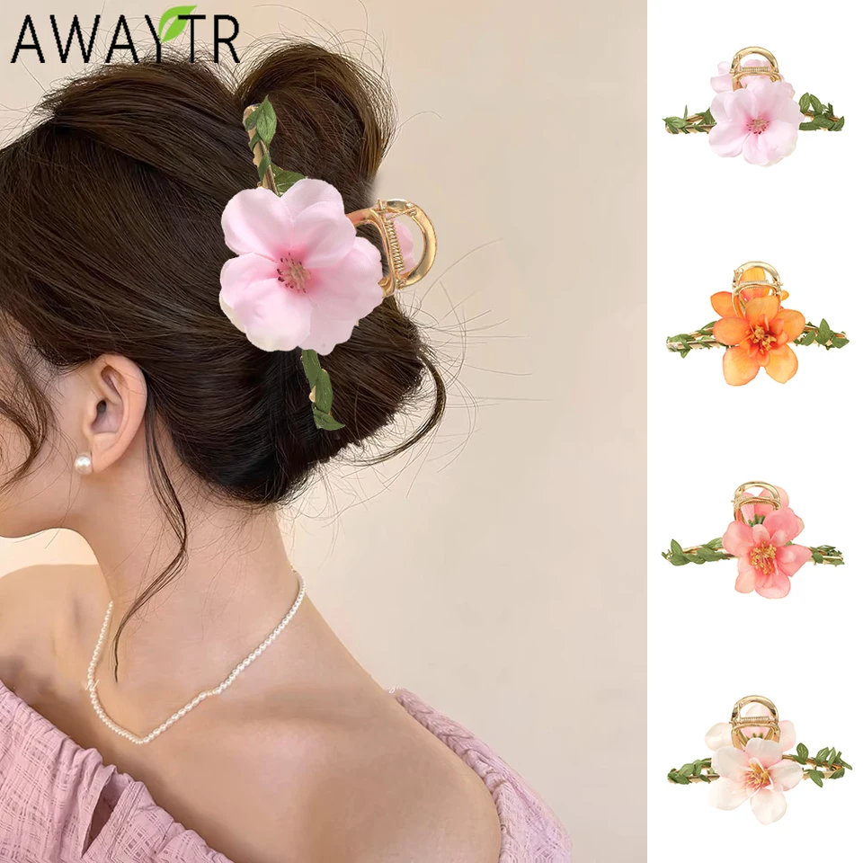 Awaytr Leafy Vine Flower Vlasy pazúry Manurálne kvetinové vlasové klipy Krab pre ženy darčekové vlasy
