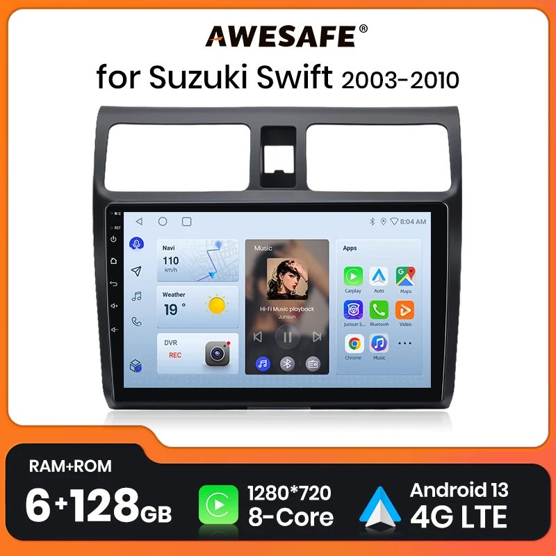 Awesafe Wireless CarPlay Android 13 Radio pre Suzuki Swift 2003 2004 2005 - 2010 GPS Navigation Stereo Car Intelligent Systems