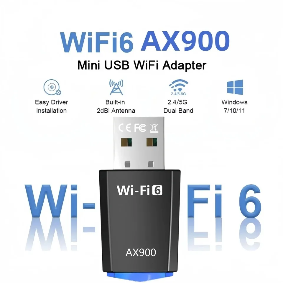 AX900 WIFI 6 USB WIFI adaptér 2.4G/5GHZ 900 MBPS Wireless Ethernet WIFI Sieťová disk siete zadarmo USB Dongle pre PC Win10/11