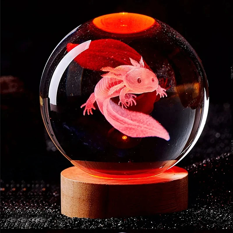Axolotl laser rezbárske vyrezávanie 3D krištáľová guľa Farebné nočné svetlo priateľka spolužiak manželka deti narodeniny sviatok darček domov dekor