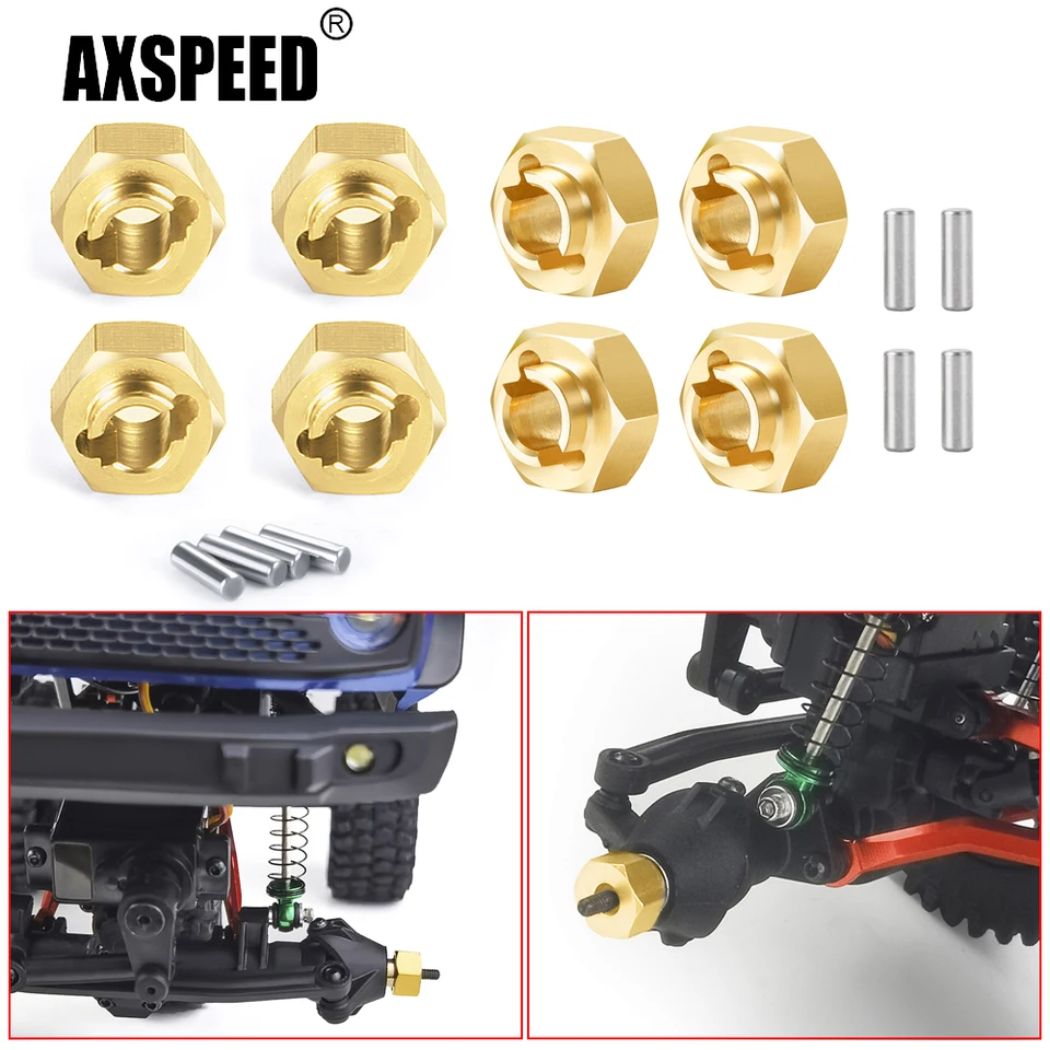 AxSpeed ​​4 mm/4,5 mm mosadzné koleso Hex Hex Adapters Coupler pre axiálny SCX24 Deadbolt C10 Wrangler Gladiator Bronco 1/24 RC Model automobilu