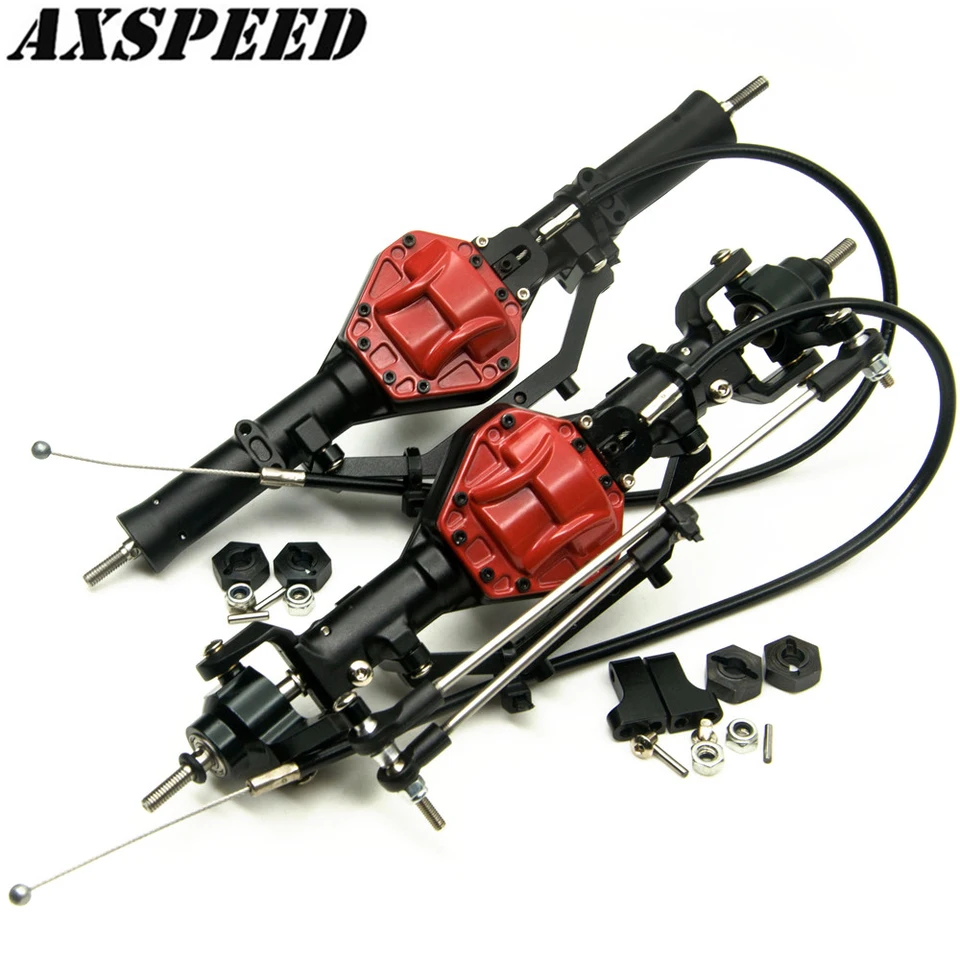 AxSpeed ​​Hliníková zliatina zliatiny prednej zadnej nápravy so 4WD zámok s ťažkým riadiacim súpravou na riadenie pre 1/10 axiálne SCX10 RC Rock Crawler Cable Auto