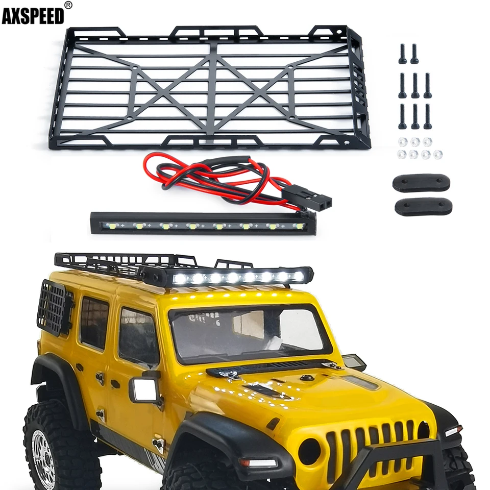 AxSpeed ​​Nerezová oceľ RC RC automobilový nosič strešného nosiča s LED svetlami pre 1/24 axiálny SCX24 AXI00002 DETORÁCIA DIY diely