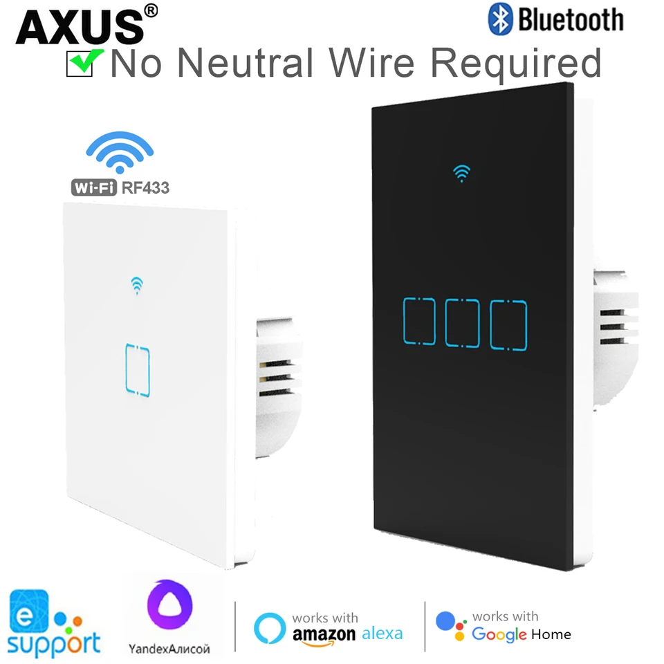 Axus WiFi Smart Switch 1/2/3 Gang EÚ Svetlo prepínačov bez neutrálneho drôtu Ewelink Control Control Ewelink Support Alexa Google Home