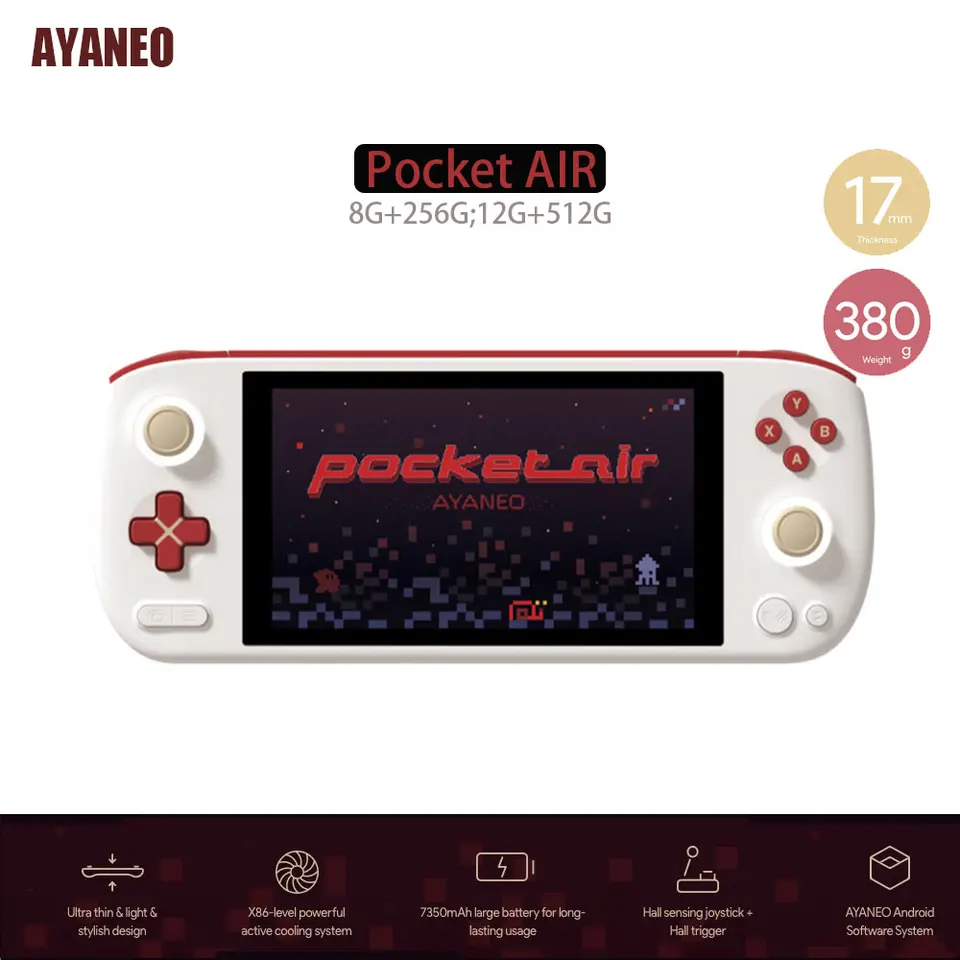Ayaneo Pocket Air Retro Game Console DDR5 RAM 8G 12G SSD 256G 512G WIFI6 BT5.2 4G 1080P Prenosné ručné vreckové prehrávače videohry