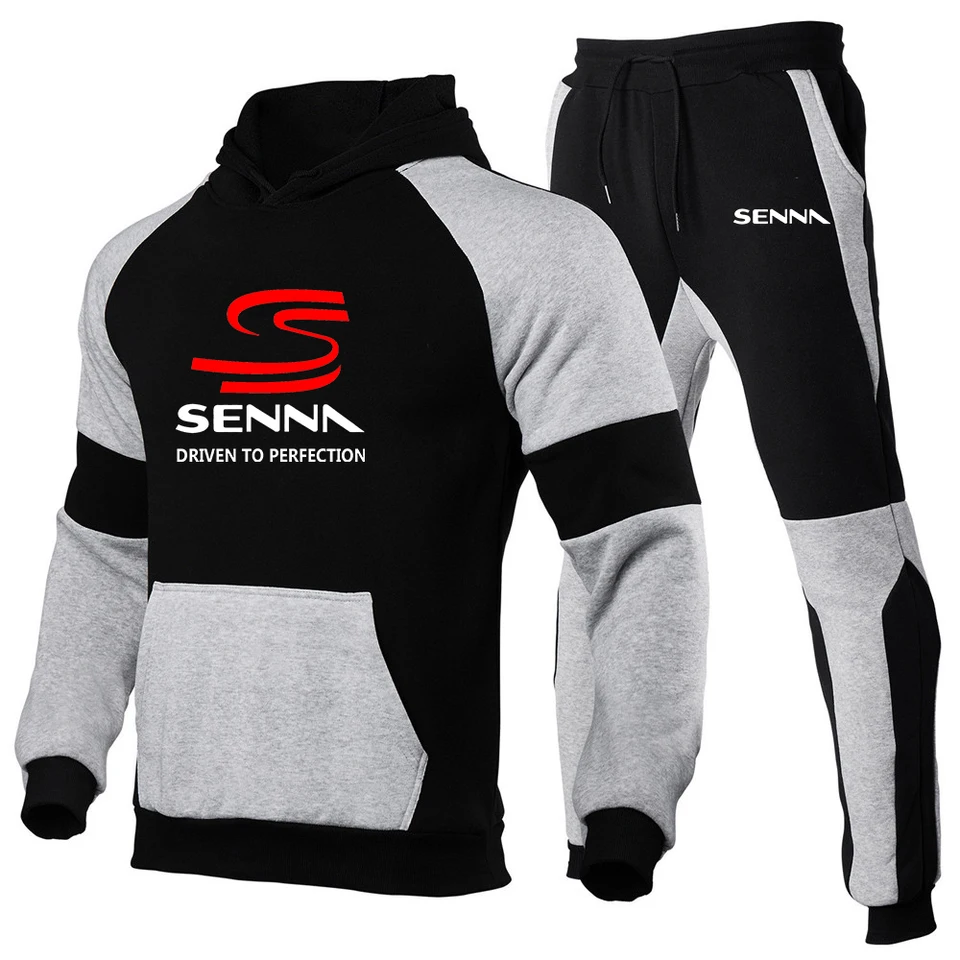 Ayrton Senna 2022 Pánske nové rukávy Módne stopky Patchwork kapucne Top+Svetier dva kusy obleky s kapucňou ležérne oblečenie