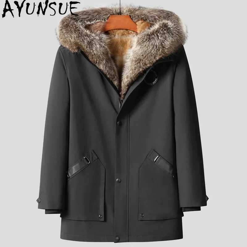 Ayunsue Natural Fur Parka Men Obliekanie Mink kožušina zima nová v parky vysoko kvalitné bundy nové Chaquetas hombre invierno