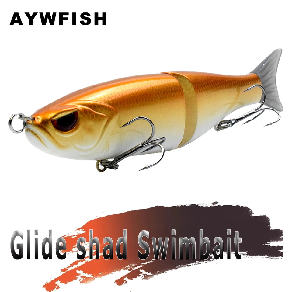 Aywfish Tvrdé kĺbové telo mäkký chvost 3D nahnevané oči tieňové návnady plastová návnada 2 segmentované plavky kĺzavé návnady na rybolov basov