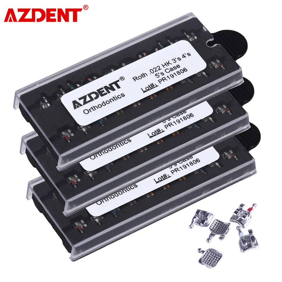 Azdent 3 boxy zubné ortodontické držiaky Mini Roth MBT 022 018 Háčiky 345 MIM MONOBLOCK Kovové konzoly zubné materiály
