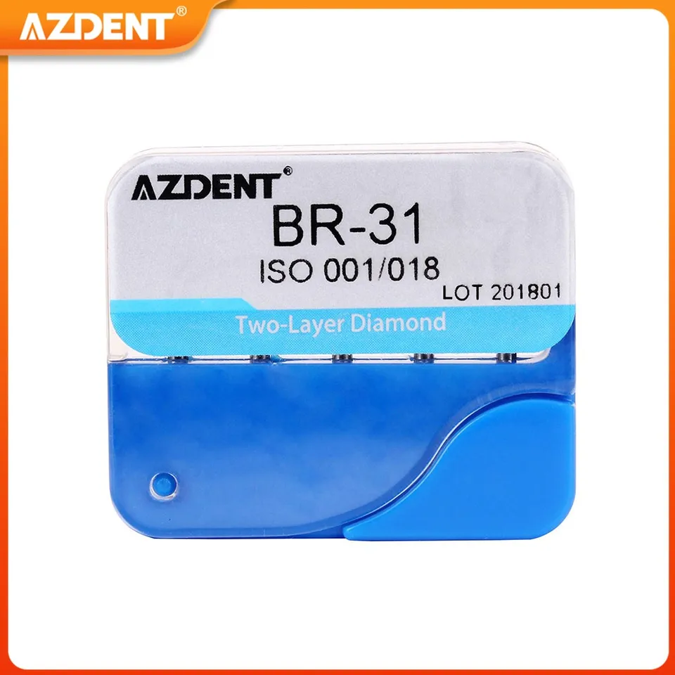 AzDent 5ks/box zubný diamant burs FG BR-31 SF-41 BR-40 FO-32 Dvojvrstvový diamant pre vysokorýchlostný násadec 450 000 ot/min.