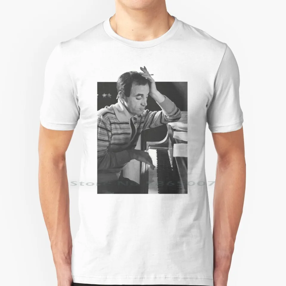 Aznavour, 1960 T košeľa 100% bavlnená aznavour Bohemian francúzska pieseň Odroda Jacques Brel Vald Johnny Halliday Hallyday Halyday