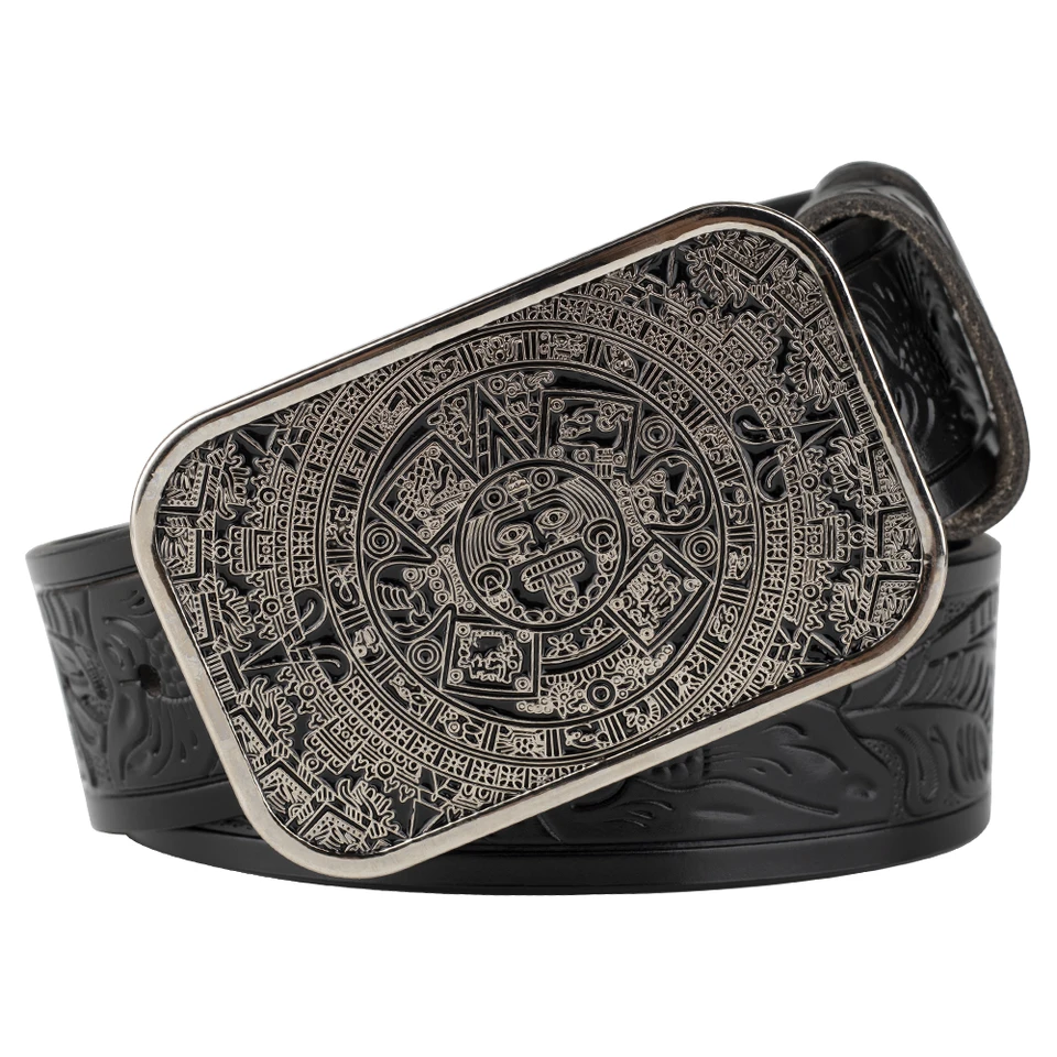 Aztec kalendár zliatina Buckle Eembossed Leath Belt Leisure Fashion