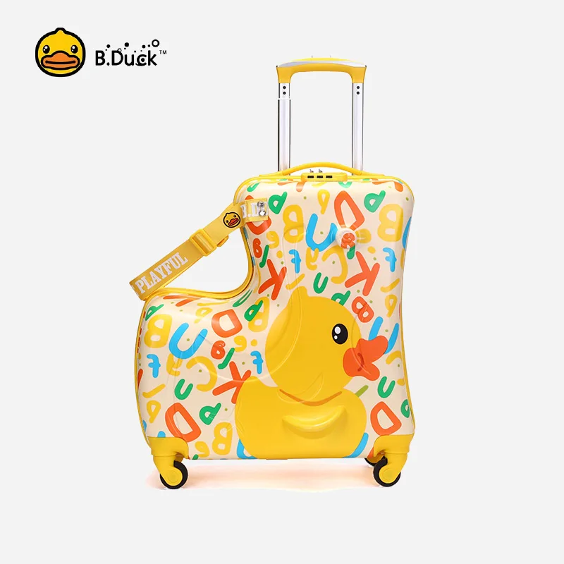 B.Duck 20 ”detské jazdecké kufrík, cestovanie na batožinu s kolesami a zámkom hesla, jazda batoľa na hračke Duck Trolley