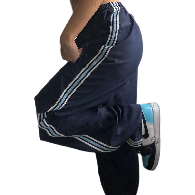 B-Toto American Retro Navy Blue Loose Sweatpants Dámsky príliv z prílivu Autumn Street Príležitostné nohavice 2021 Nová móda