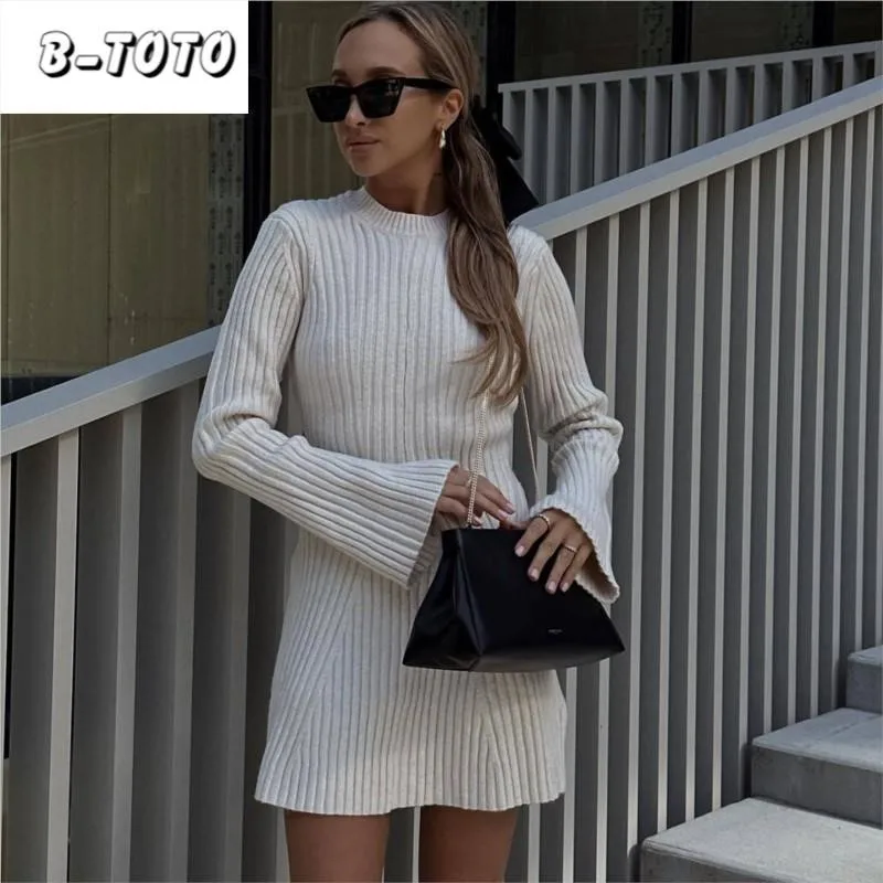 B-Toto Dámske sexy pletené šaty s dutou spodnou priadzou Slim Fit Simple Style Multi Funkčná krátka sukňa 2024 Nové vydanie