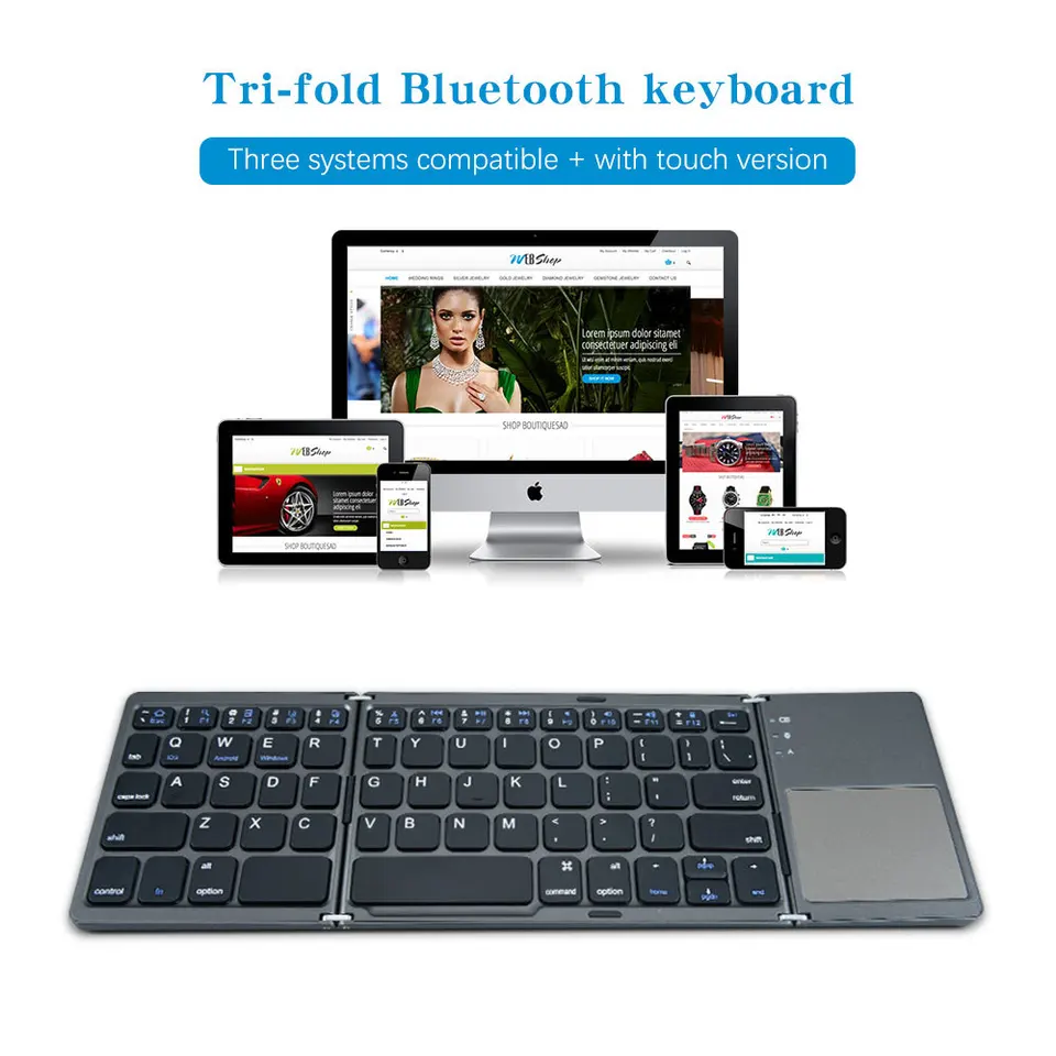 B033 Skladacia klávesnica Wireless Ultrathin 63 Keyboard Type-C Rýchle nabíjanie Tiché klávesnice pre iOS Windows Android