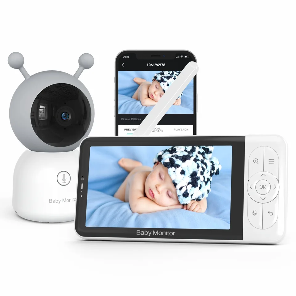 B6TS Baby Monitor 2K HD 5 '' LCD Babyphone Video detský fotoaparát mobilný telefón Aplikácia Control PTZ Ukľučuje pre novorodeneckú 3000 mAh batériu