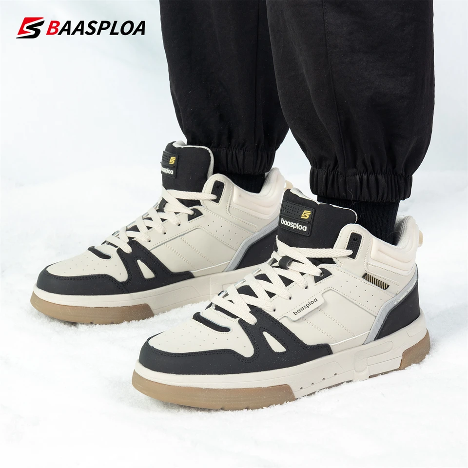 Baasploa Men Winter Cotton topánky vonkajšie vodotesné nekĺzavé nosenie odolné voči oblečeniu Mužské príležitostné šnurovanie plyšové teplé vychádzkové topánky