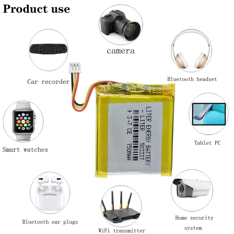 Baby Monitor 3,7V 750 mAh 503337 Polymérna lítiová batéria pre MP3 MP4 Smart Watch Reproduktor Angeleye AE210 Video EU053337P