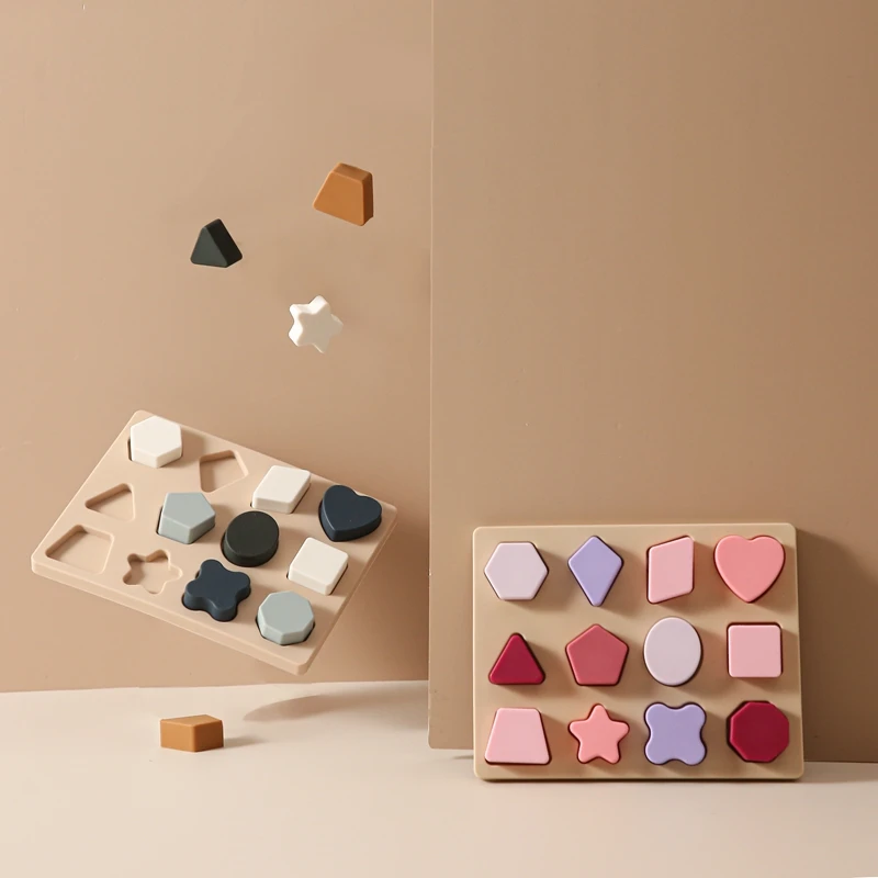 Baby montessori bpa zadarmo silikónové hračky farebné geomet jigsaw puzzle vnorené stohovacie hračky Deti formujú kognitívne učebné hračky