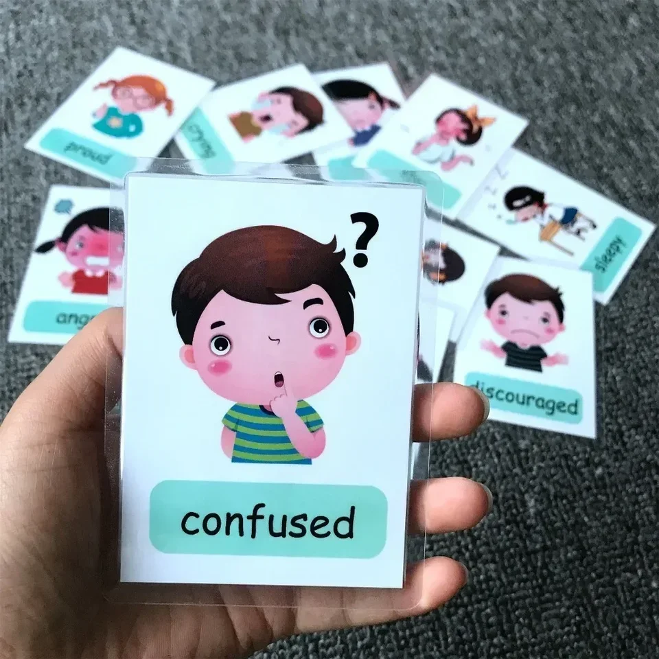 Baby Montessori Hračky Cartoon English Flash karty emócie počasie vzdelávacie karty Deti učiť sa hračky Vzdelávacie hračky pre deti