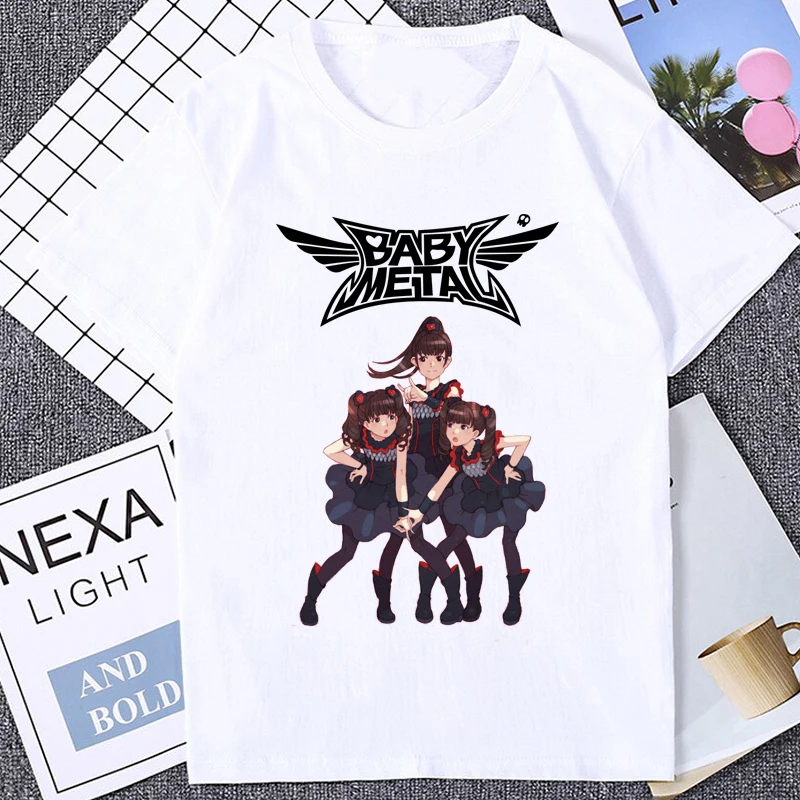 Babymetal rocková skupina Kawaii Girl Tričko Street Hip Hop Hop Harajuku Man Tshirt Fashion Cartoon Women Tieňanie Sakura Waifu Tees