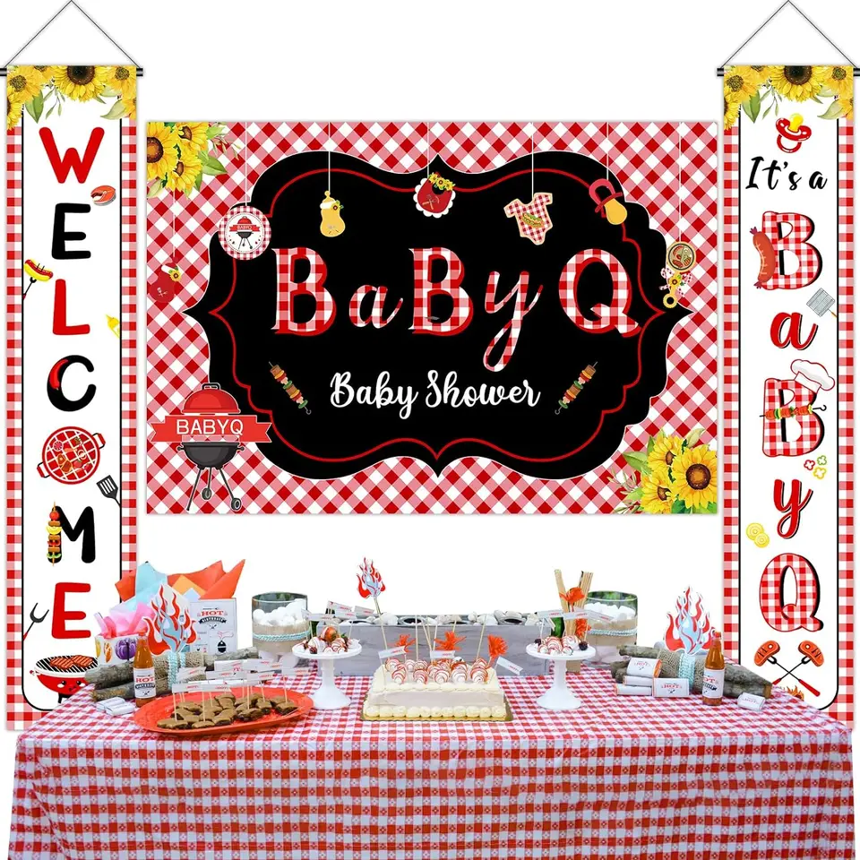 Babyq Baby Shower Cadrop Vitajte, že dieťa Q Banner Barbecue Picnic Pohlavie Odhalenie Dodávky večierkov v interiéri vonku vonku