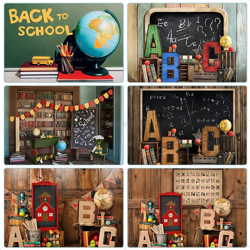 Back to School Photography Backdrop Globe Blackboard Books Backgron for Kids Party Decoration Supplies Banner Photo Studio