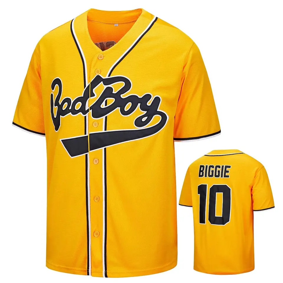 Bad Boy vyšívaný filmová verzia Jersey Retro vyšívaná baseballová košeľa Pánske voľné fittingové hip-hopové oblečenie
