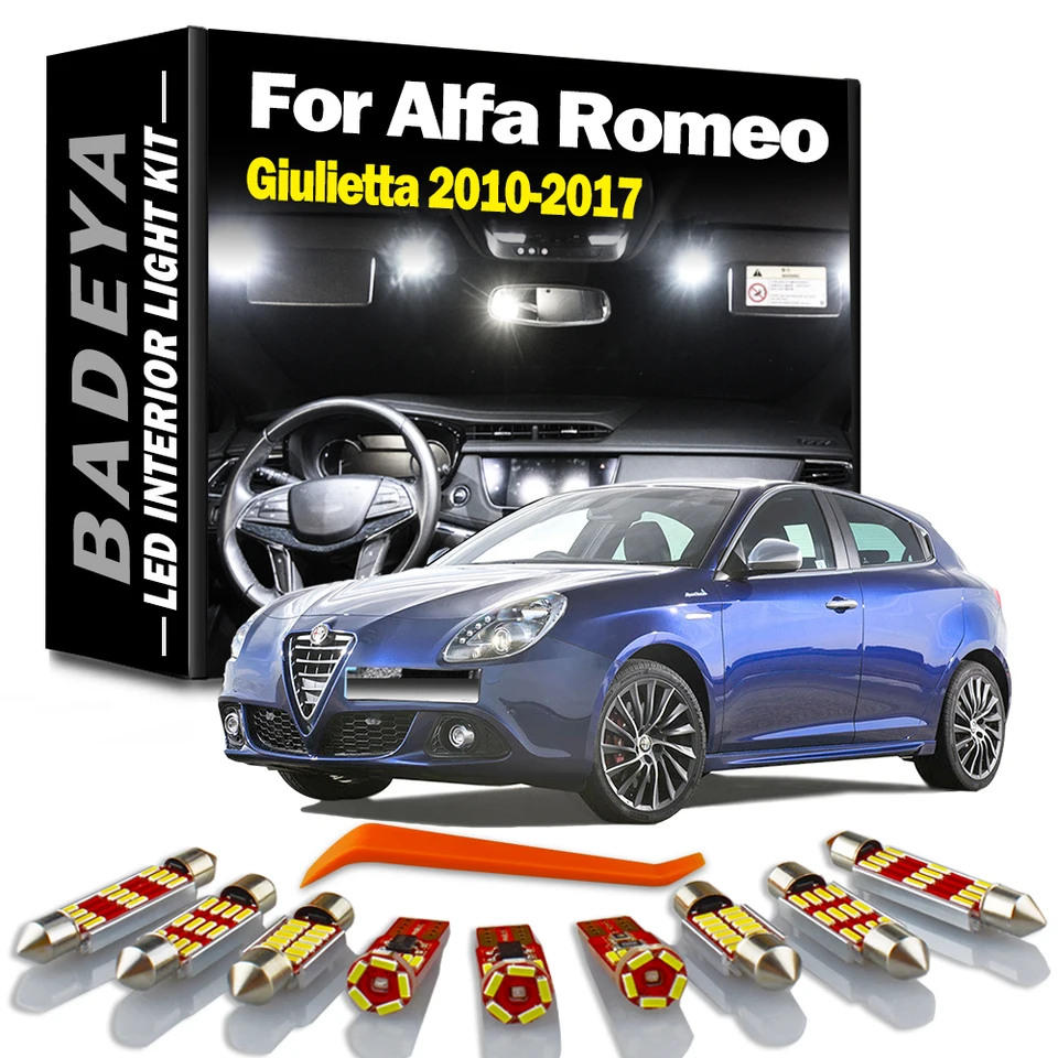 BADEYA 16PCS CANBUS LED interiérová mapa DOME DOWER SVETLO Kit pre Alfa Romeo Giulietta 940 2010- 2015 2016 2016 2017 Čísla automobilov Žiarovka