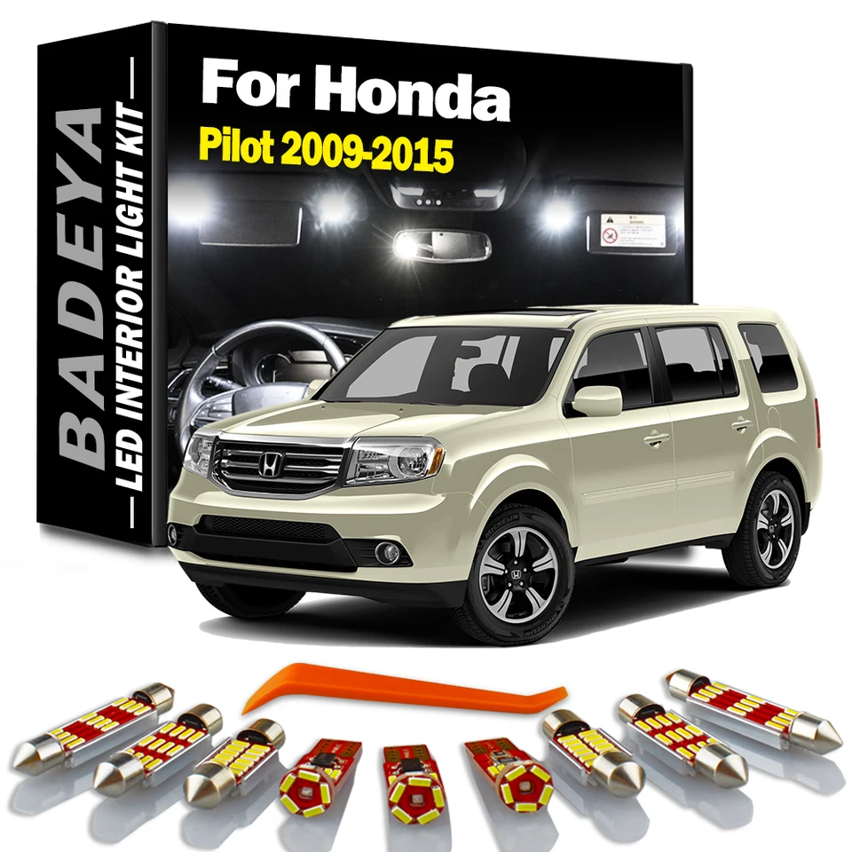Badeya 19ks LED interiérové ​​svetlo kit Canbus pre Honda Pilot 2009 2010 2010 2012 2013 2014 2015 2015 Vanity Mirror Reading Lamp