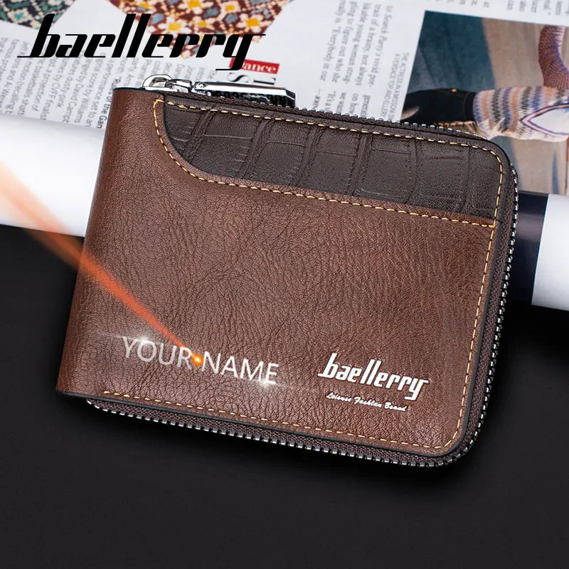 Baellery New RFID Men krátke peňaženky zadarmo Názov Prispôsobený klasický držiteľ kariet Mužské kabelky Kvalitné mince vreckové pánske klipy