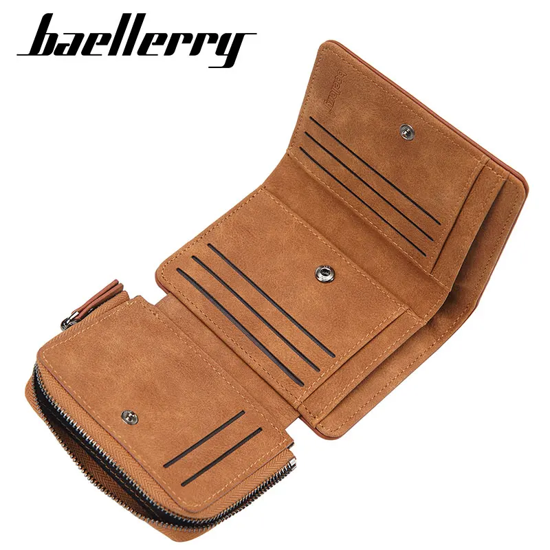 Baellery New Short Men peňaženky Luxusné držiteľ karty Názov gravírovanie Vinobranie mužská peňaženka Vysoko kvalitná minca vrecko na zipsové kabelky