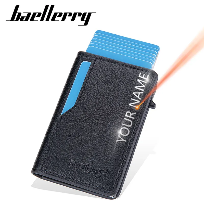 Baellery rfid nové mužské karty peňaženky zadarmo meno gravírovanie špičkovej kvality Značka Mužská kabelka Držiteľ malých kariet Slim Men's Peňaženka