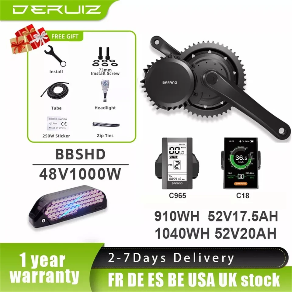 BAFANG 1000W BBSHD MOTOR 48V 52V BBS03 MOD Drive Motor Electric Ebike Konverzné súpravy s 52V17,5AH 20AH litium 18650