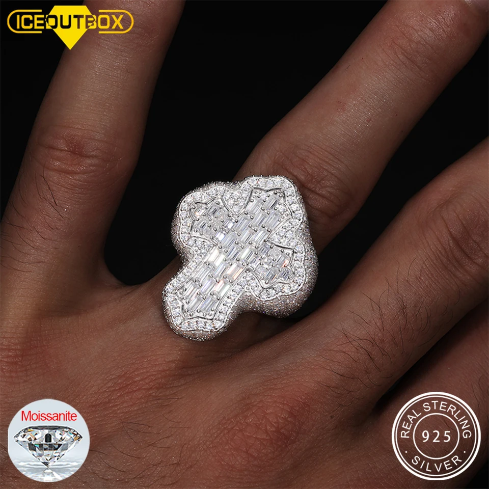 Baguete Bling Cross Moissanit Rings for Women Men 925 Sterling Silver D VVS Moissanit Diamond Ring Pass Tester Vianočné darčeky