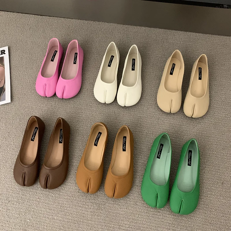 Bailamos Women Flats 2022 Nové letné módy Split Toe Balet topánky Ženy Vkĺzli na balerinas kórejský štýl Soft