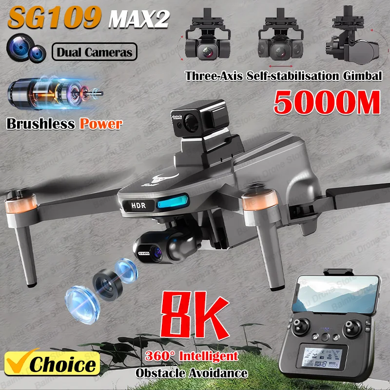 BAIMU Toy SG109 Max2 Profesionálny FPV 8K Camera DRON DRON s 3-osou GIMBAL 4KM Brushless GPS QUADCOPTER Prekážka vyhýbania sa RC DRON