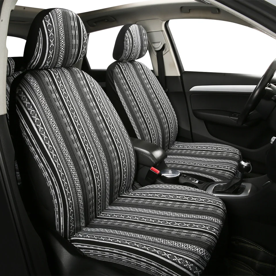 Baja prikrývky autosedačky pokrývajú čierne boho dizajn Univerzálna veľkosť fit pre väčšinu automobilov SUV TRUCKS Vans tkanina Full Set Pack 8pc