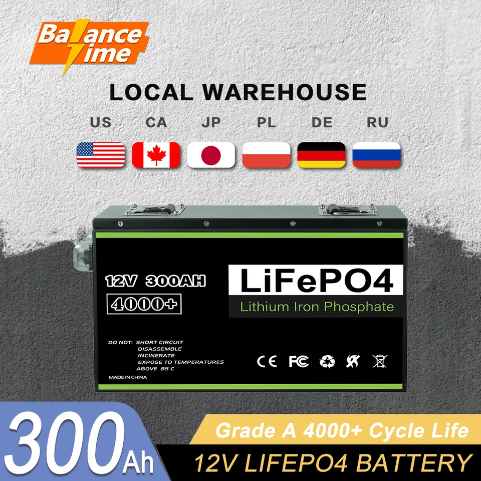 BALANCETIME12V 24V 48V 100AH ​​200AH 280AH 300AH 400AH LIFEPO4 BATTERSKÝ NÁKLAD A Vstavaný BMS pre kempingové vozidlo Solar No Daň a DPH