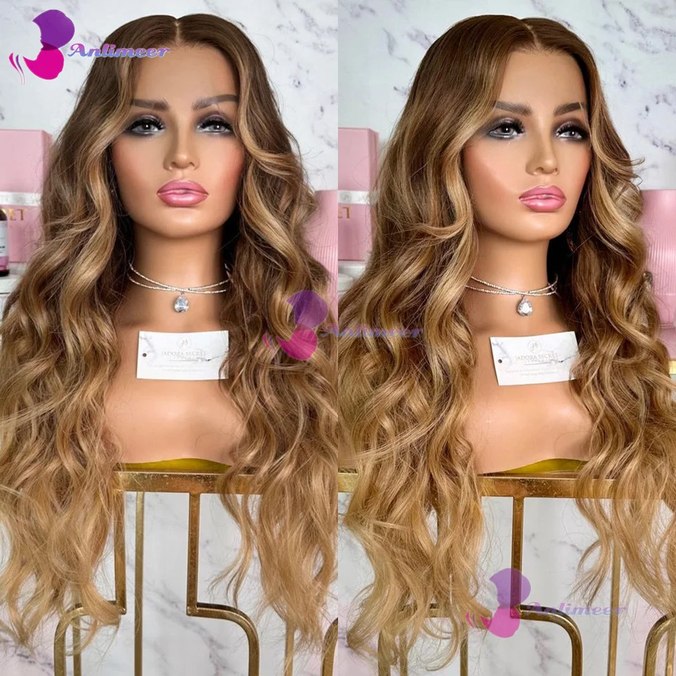 Balayaga hnedá blondínka zvýraznite ľudské vlasy hodvábne Parochne #4/7 Mix farebná vlna tela 360/ plné čipkované parochne Bielené uzly