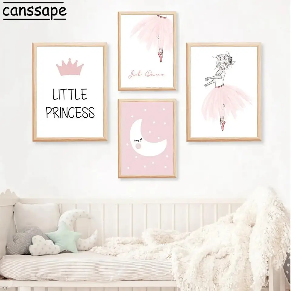 Baletná princezná nebeská škôlka nástenná umenie Art Star Moon Crown Crown Canvas výtlačky pre detskú izbu dekor