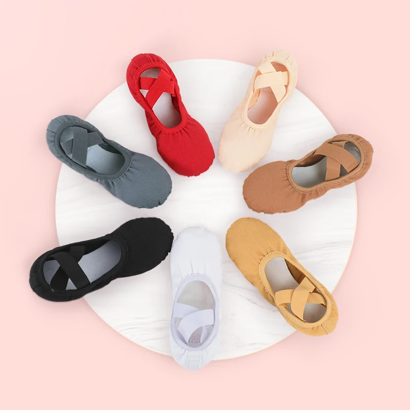 Baletné topánky pre tanečné dámske baletné byty papuče Jedno kus plátna baletné topánky Split Sole Balerina Slip na tréning topánky