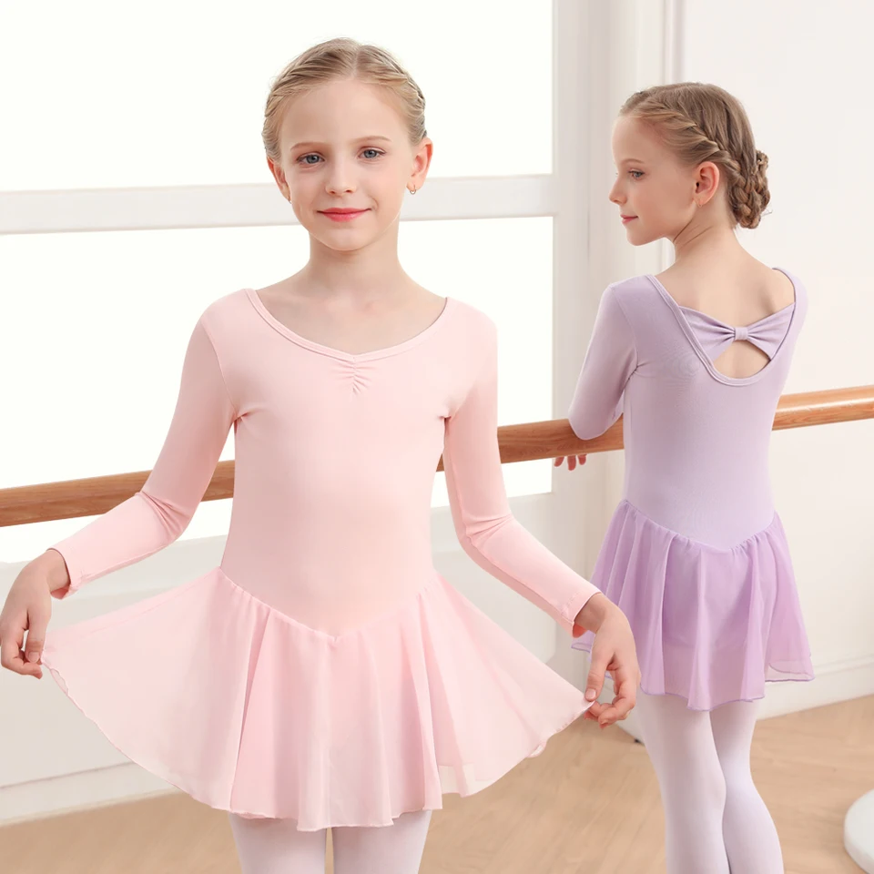 Baletné trikoty pre dievčatá s dlhým rukávom Toddler Dance Leotard Outfits s sukňou Classic (Little/Big Kid)