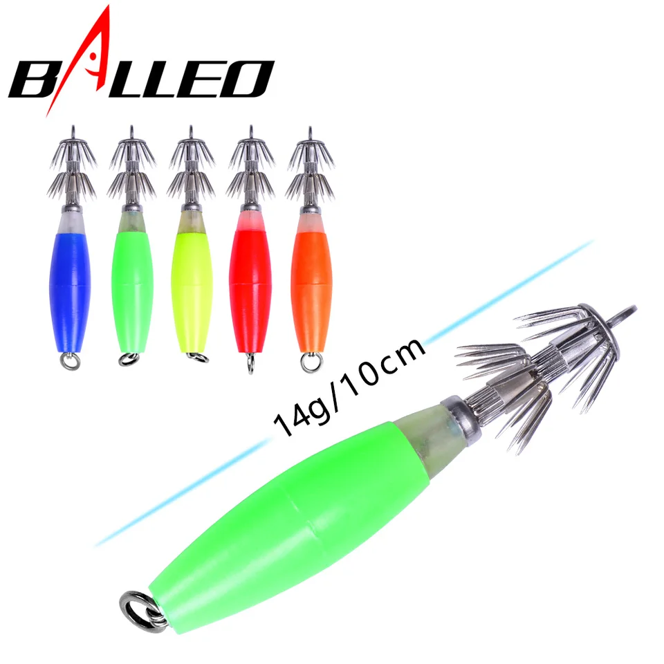 Balleo 4ks Luminiscent simulácia chobotnice tvrdý návnad Hák Prilákanie falošného návnady s dvojitým háčikom rybárskym kolesom Cuttlefish rybársky háčik