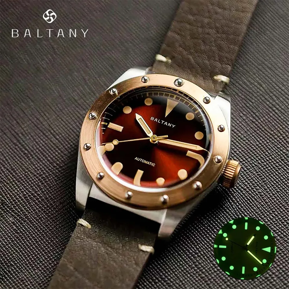 Baltany S4030 Classic Retro Bronze Pánske náramkové hodinky NH38 Sapphire z nehrdzavejúcej oceľ