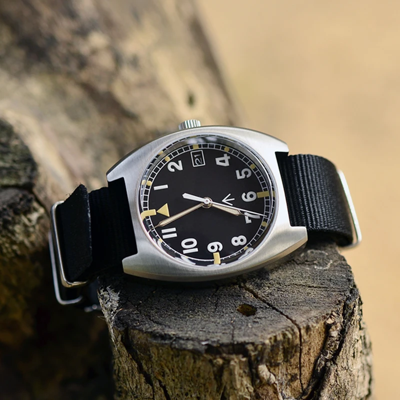 Baltany Vintage Vojenské náramkové hodinky NH35 pohyb 36mm tonneau Small Dial Dial Leather 100atm Pilotné hodinky z nehrdzavejúcej ocele