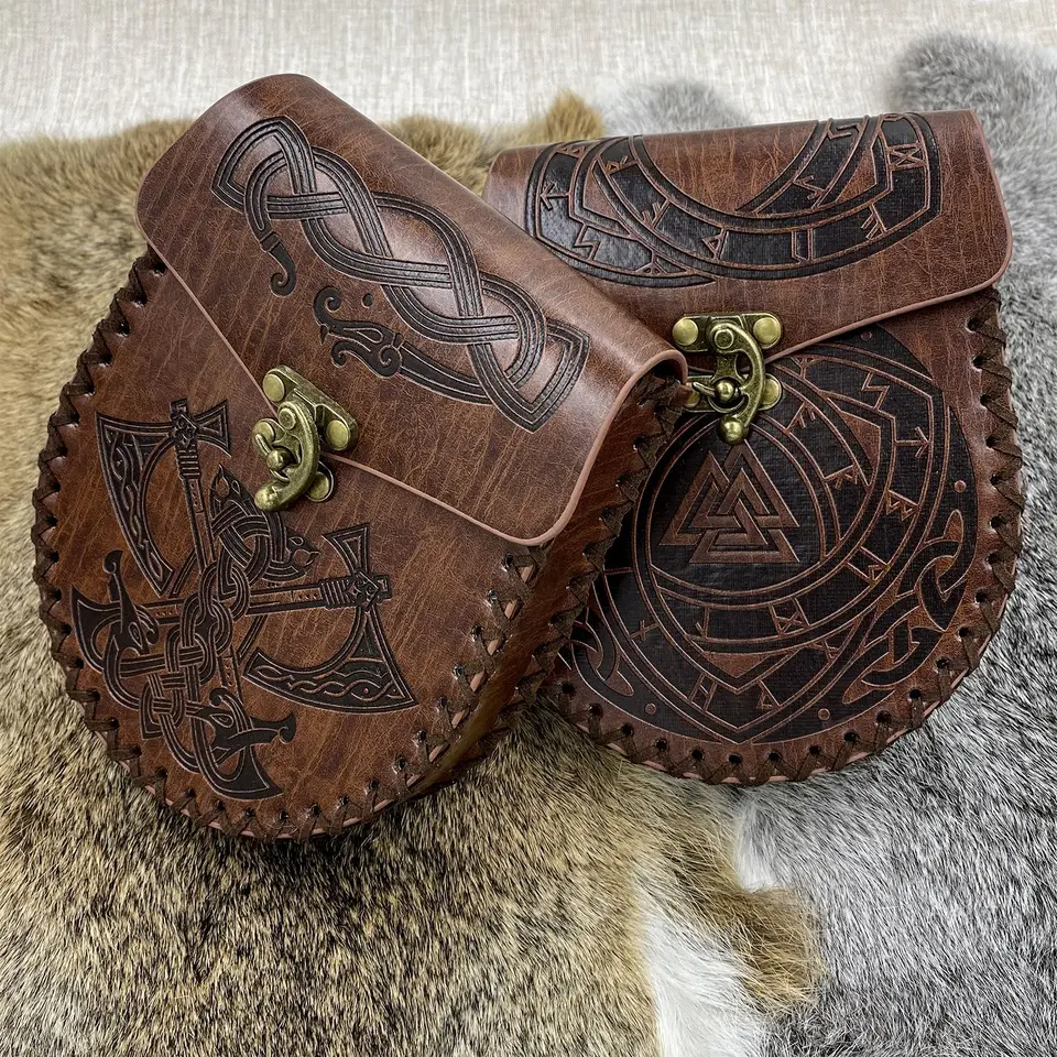 Balíky pása Cestovné zariadenie Nordic Reliied Real Bag, retro stredoveké faux kožené bočné vrecko, prenosný vintage pásový taška