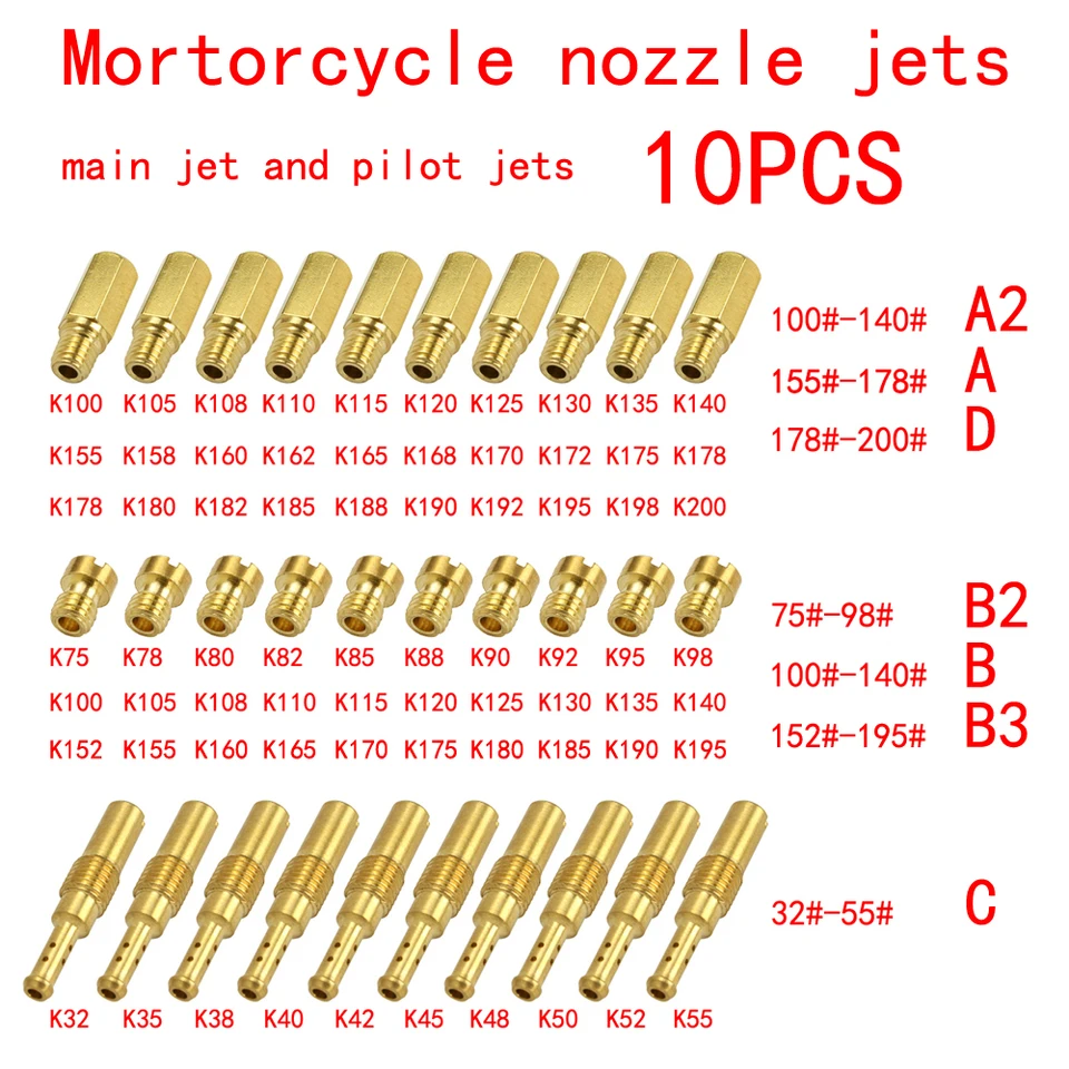 Balíček 10ks karburátorov hlavnej súpravy Jet Sit s pomalým pilotným prúdovým setom Nahradenie pre nsr ksr pwk pwm keihin Oko CVK sacharidové diely
